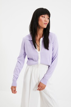 Trendyol, Cardigan cu guler ascutit, Lila Trendyol, Cardigan cu guler ascutit, Lila