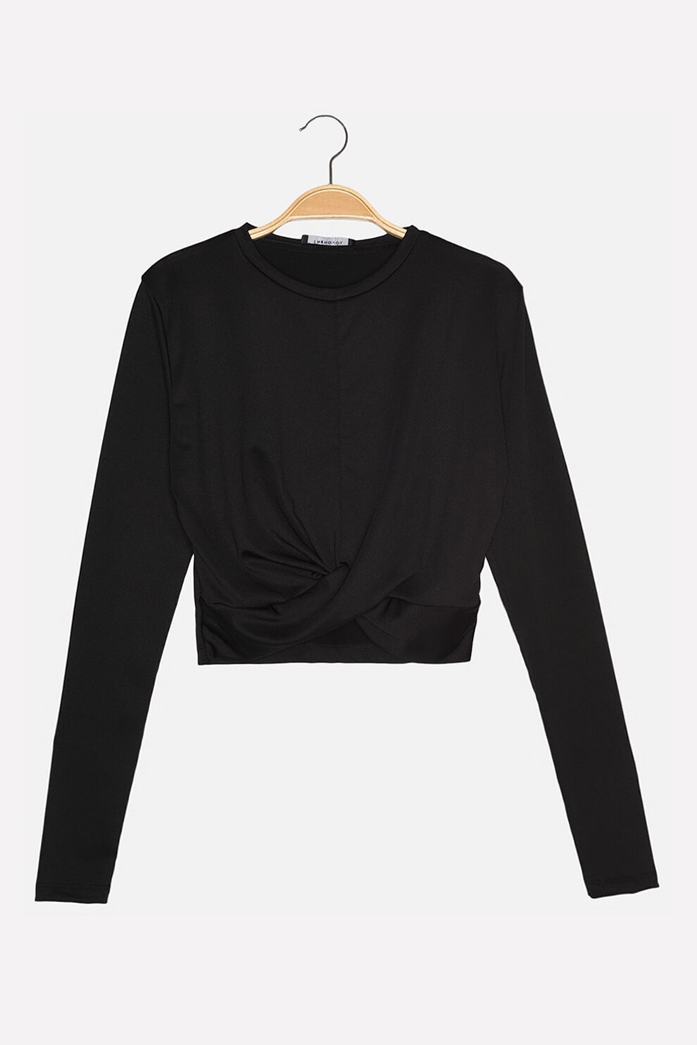 Trendyol, Bluza crop cu model cu nod, Negru