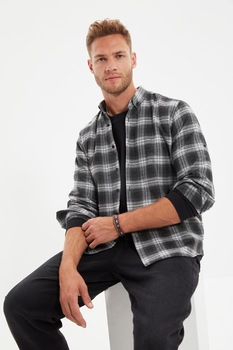 Trendyol, Camasa slim fit in carouri, Negru/Gri/Alb Trendyol, Camasa slim fit in carouri, Negru/Gri/Alb