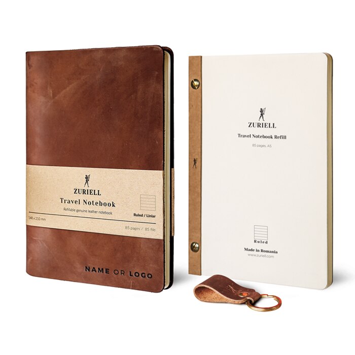 Set Agenda Din Piele Maro, Zuriell Starter A5, Personalizata, Reutilizabila, 1 Rezerva, 1 Breloc - Liniar