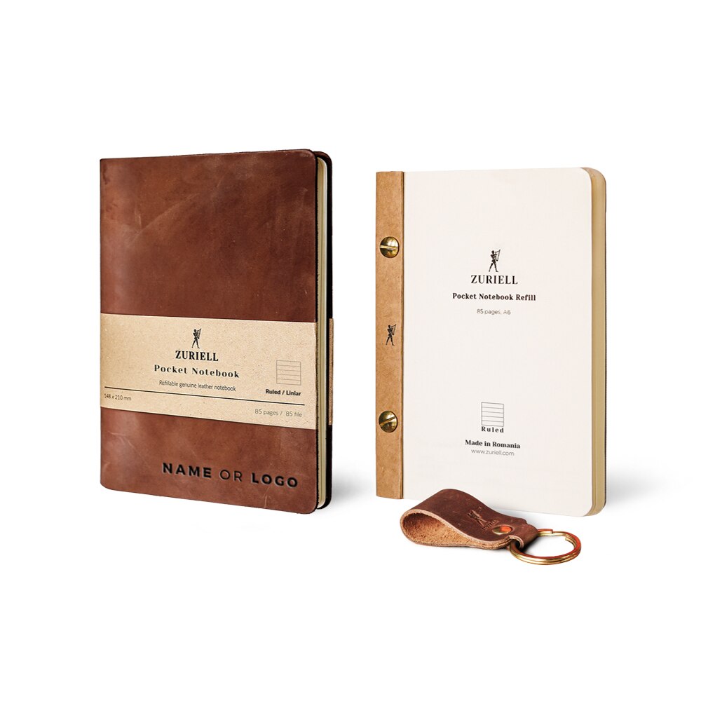 Set Agenda Din Piele Maro, Zuriell Starter A6, Personalizata, Reutilizabila, 1 Rezerva, 1 Breloc - Liniar