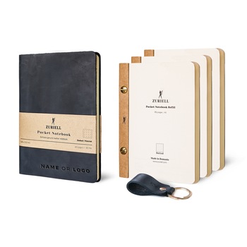 Set Agenda Din Piele Neagra, Zuriell Guru A6, Personalizata, Reutilizabila, 3 Rezerve, 1 Breloc - Punctat Set Agenda Din Piele Neagra, Zuriell Guru A6, Personalizata, Reutilizabila, 3 Rezerve, 1 Breloc - Punctat
