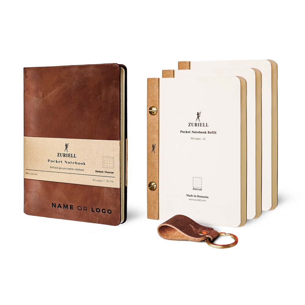 Set Agenda Din Piele Maro, Zuriell Guru A6, Personalizata, Reutilizabila, 3 Rezerve, 1 Breloc - Punctat