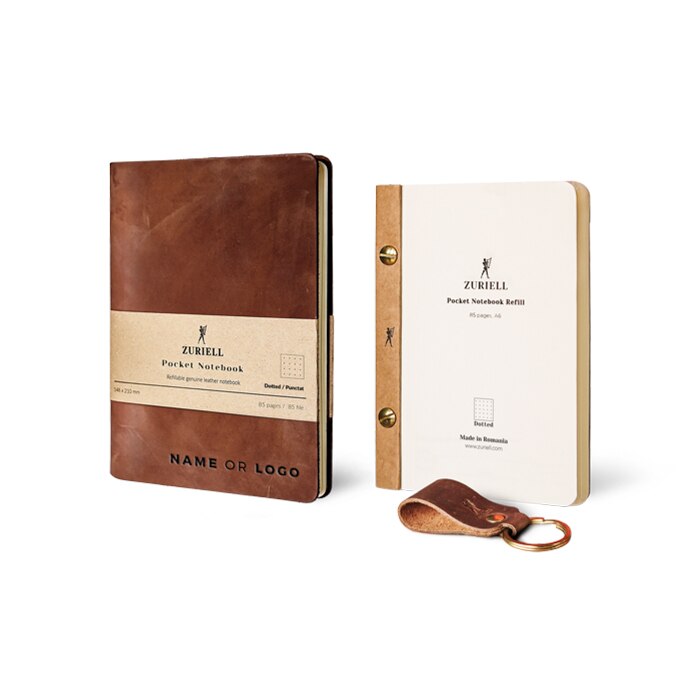 Set Agenda Din Piele Maro, Zuriell Starter A6, Personalizata, Reutilizabila, 1 Rezerva, 1 Breloc - Punctat