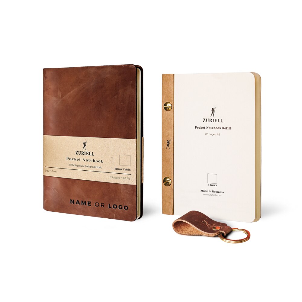 Set Agenda Din Piele Maro, Zuriell Starter A6, Personalizata, Reutilizabila, 1 Rezerva, 1 Breloc - Velin