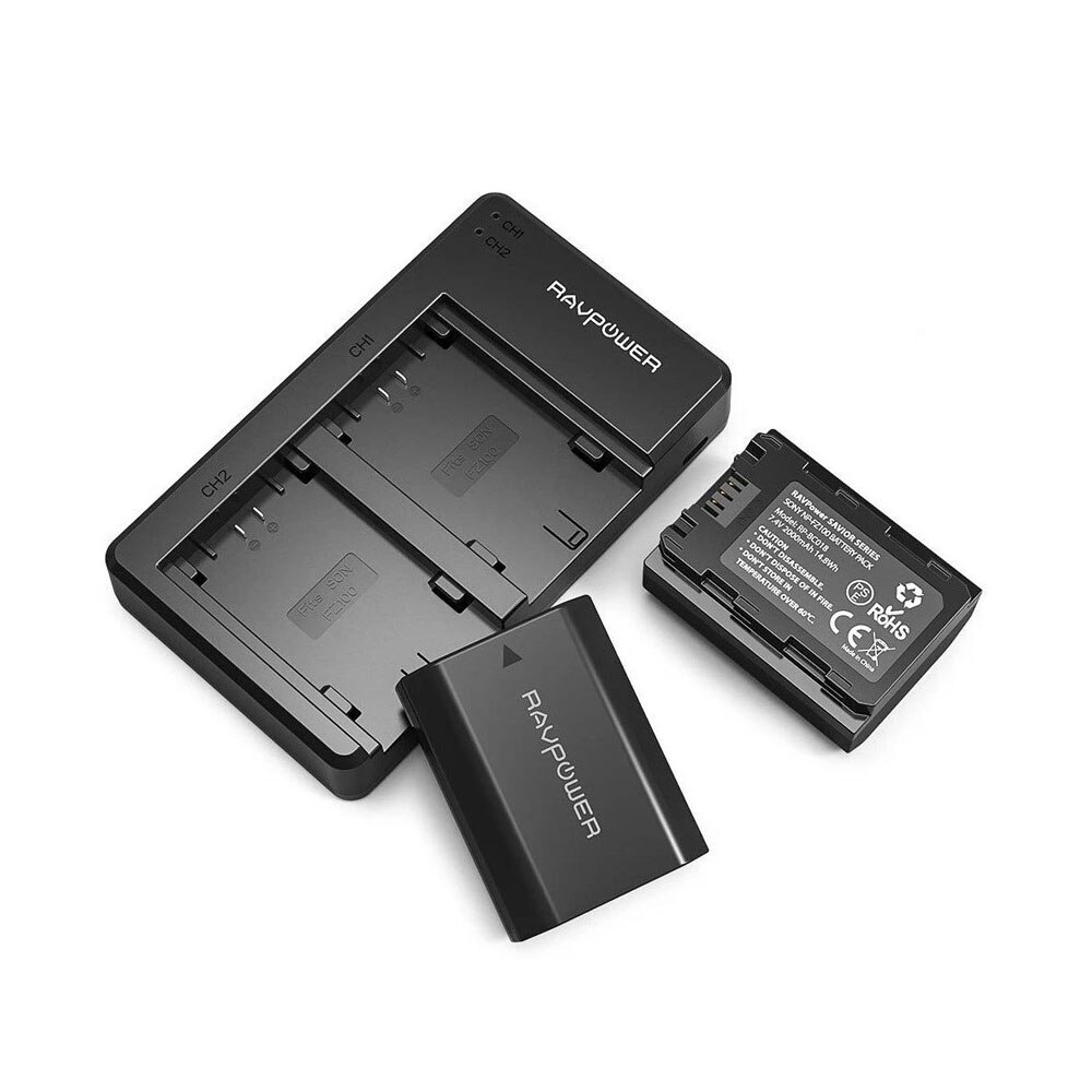 Set 2 acumulatori FZ100 cu incarcator RAVPower RP-BC018 , pentru camere Sony NP-FZ100, Alpha A7 III, A7R III, A9, Sony Alpha A9, A7R3, a660, a7R IV, Alpha a9II, Alpha 9R, A9R, Alpha 9S