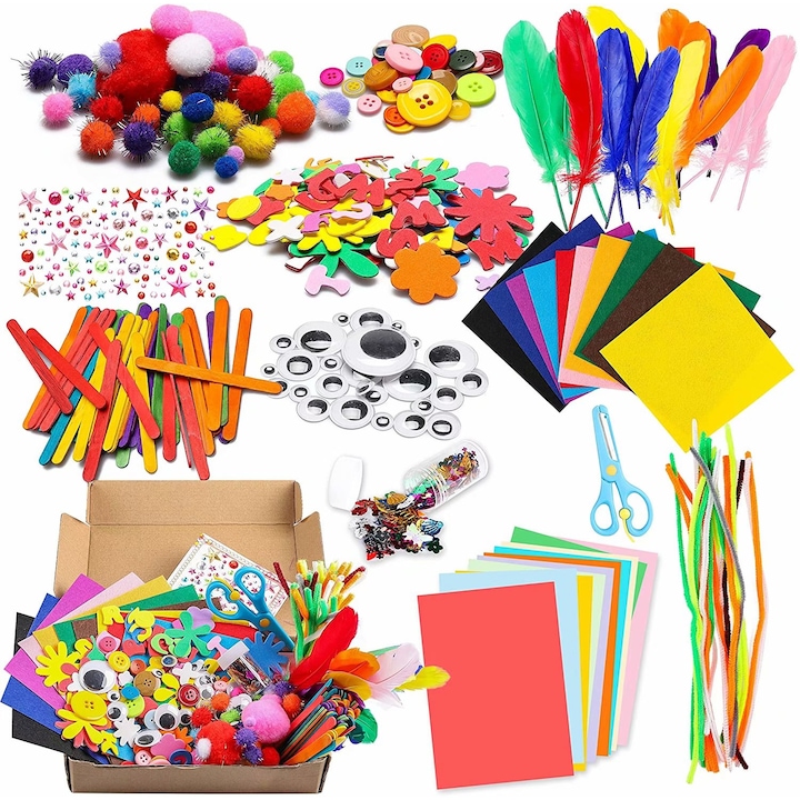 Творчески комплект за деца MAGELASI, DIY Art Craft Kit, Филц, Цветя, Пера, Аксесоари, Многоцветен