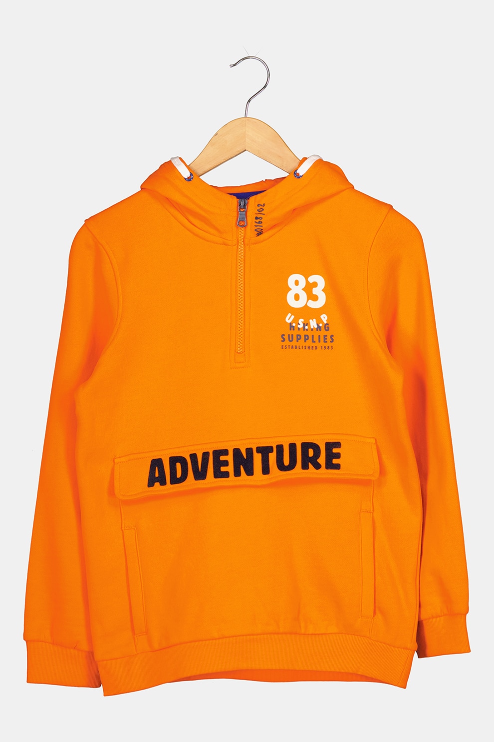 Original Marines, Hanorac cu fermoar scurt si buzunar frontal, oranj, bleumarin inchis, alb