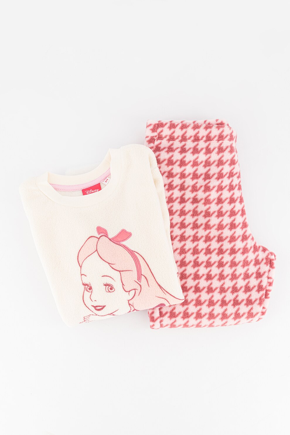 Original Marines, Pijama lunga din material fleece cu model, Alb/Roz