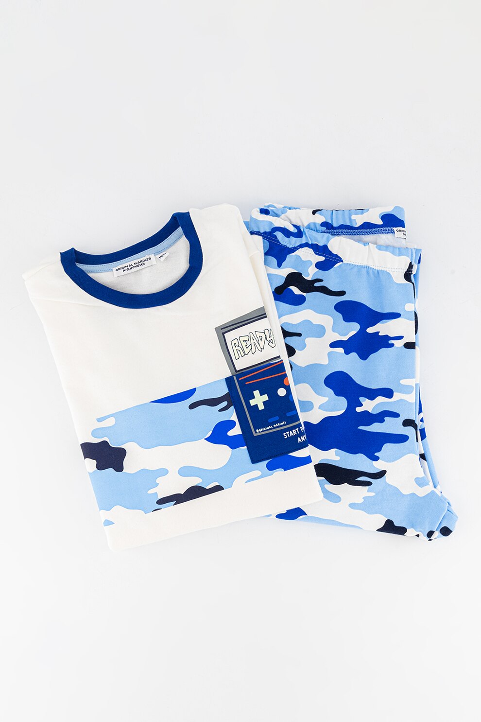 Original Marines, Pijama cu model camuflaj, Alb/Albastru/Negru