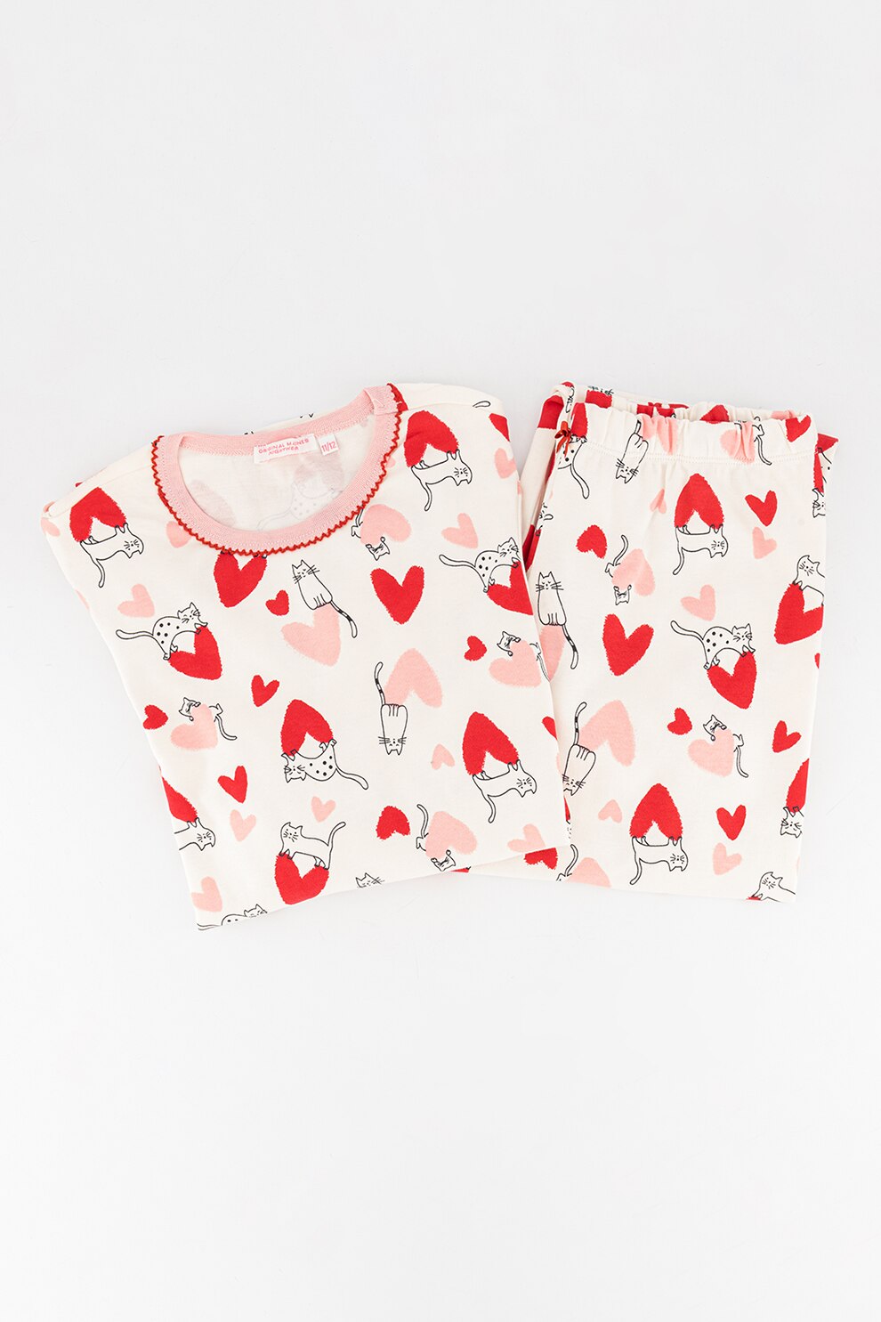 Original Marines, Pijama din bumbac cu model grafic, Alb/Roz/Rosu