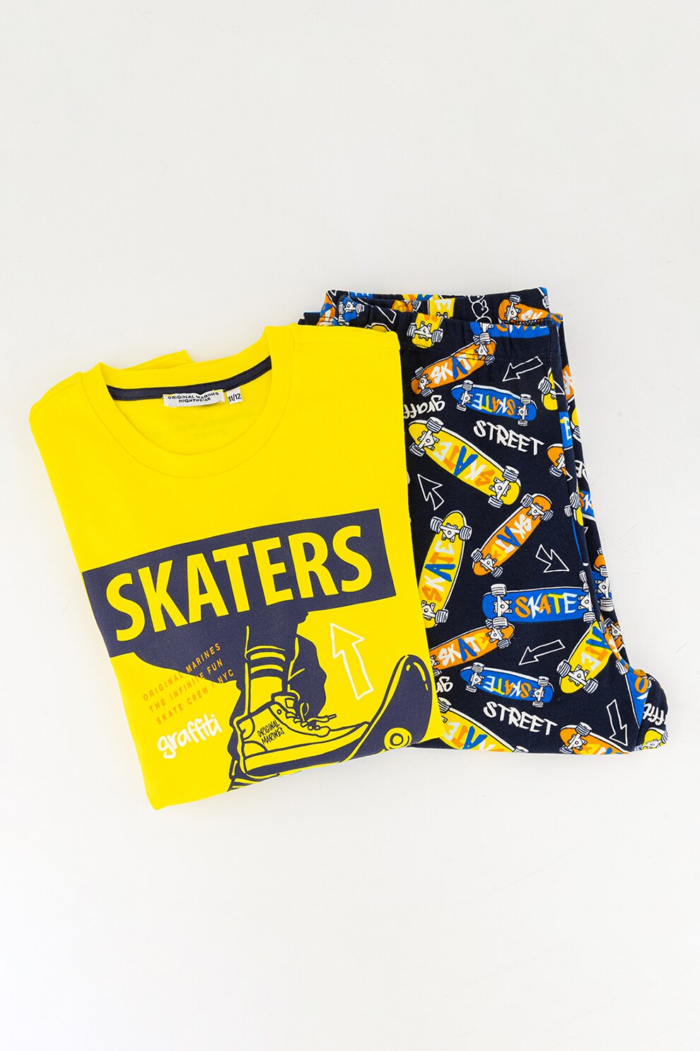 Original Marines, Pijama cu model cu skateboarding, Galben/Bleumarin/Alb, 140 CM