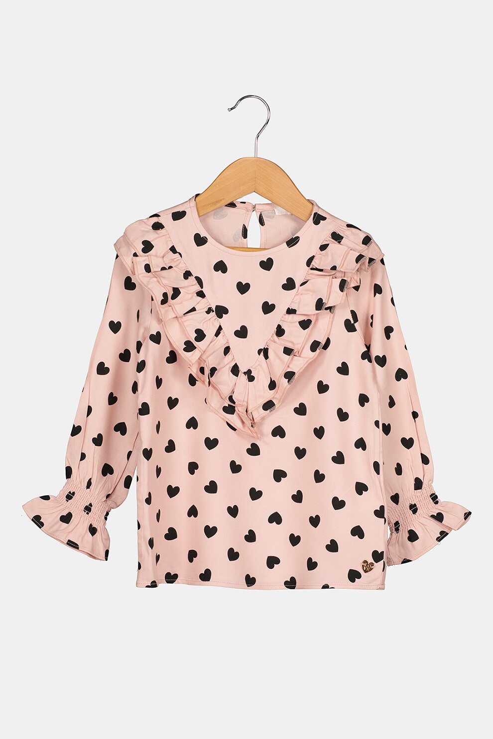 Original Marines, Bluza cu imprimeu cu inima si volane, Roz/Negru