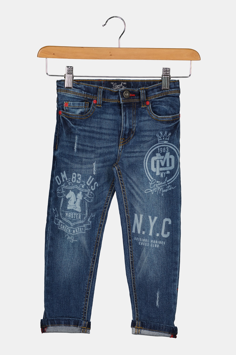 Original Marines, Blugi cu imprimeu si talie medie, Albastru inchis, 104 CM