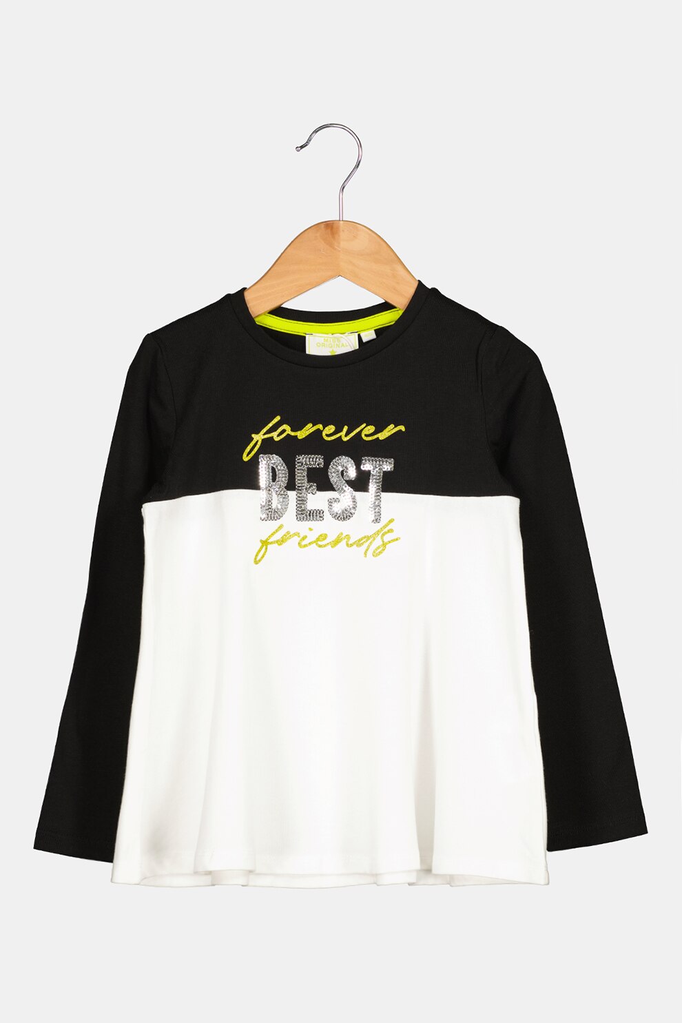 Original Marines, Bluza din amestec de bumbac cu paiete, Negru/Alb