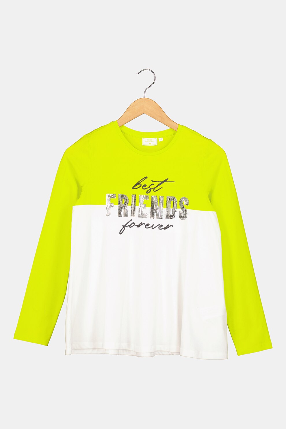 Original Marines, Bluza din maestec de bumbac cu paiete, Verde lime/alb/argintiu