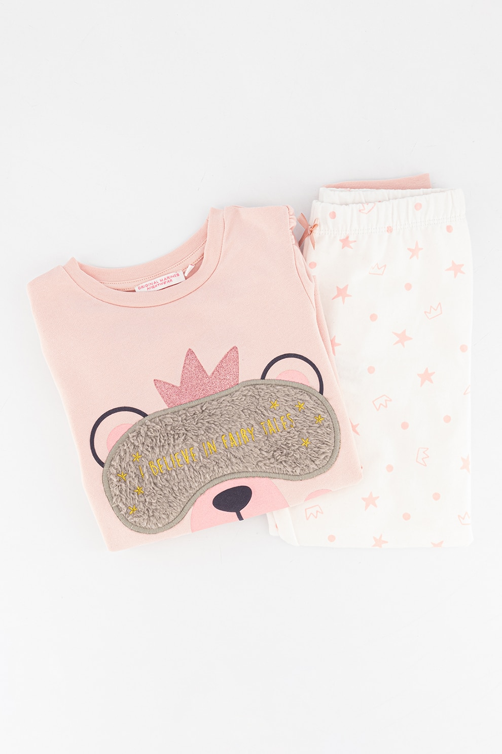 Original Marines, Pijama cu decolteu la baza gatului si imprimeu grafic, Roz/Gri inchis