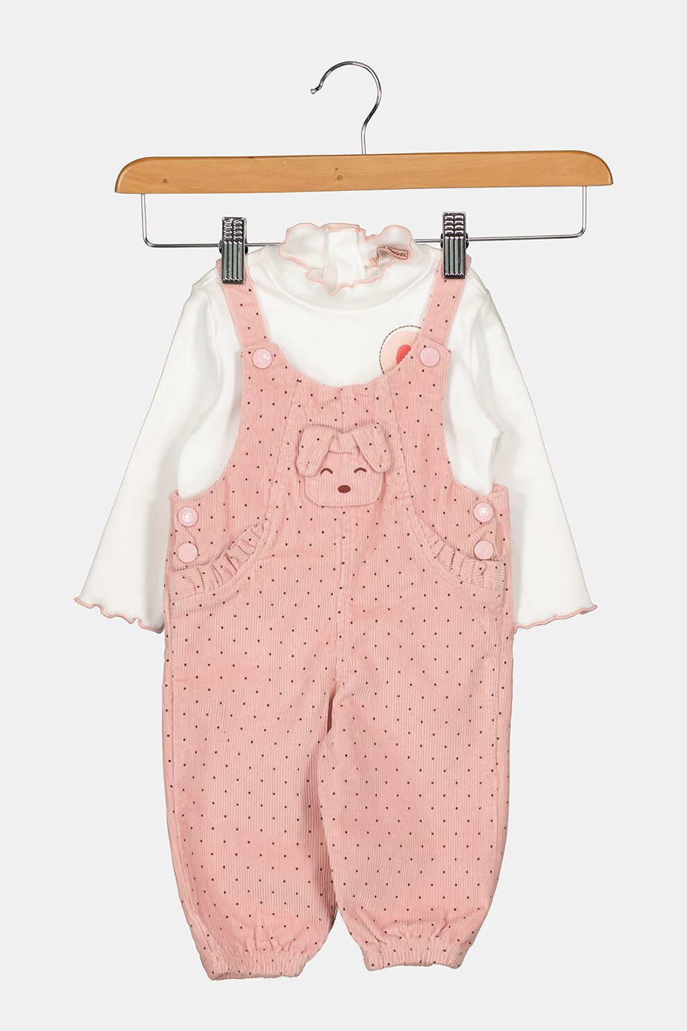 Original Marines, Set de bluza si salopeta striate - 2 piese, Roz prafuit/Alb/Negru