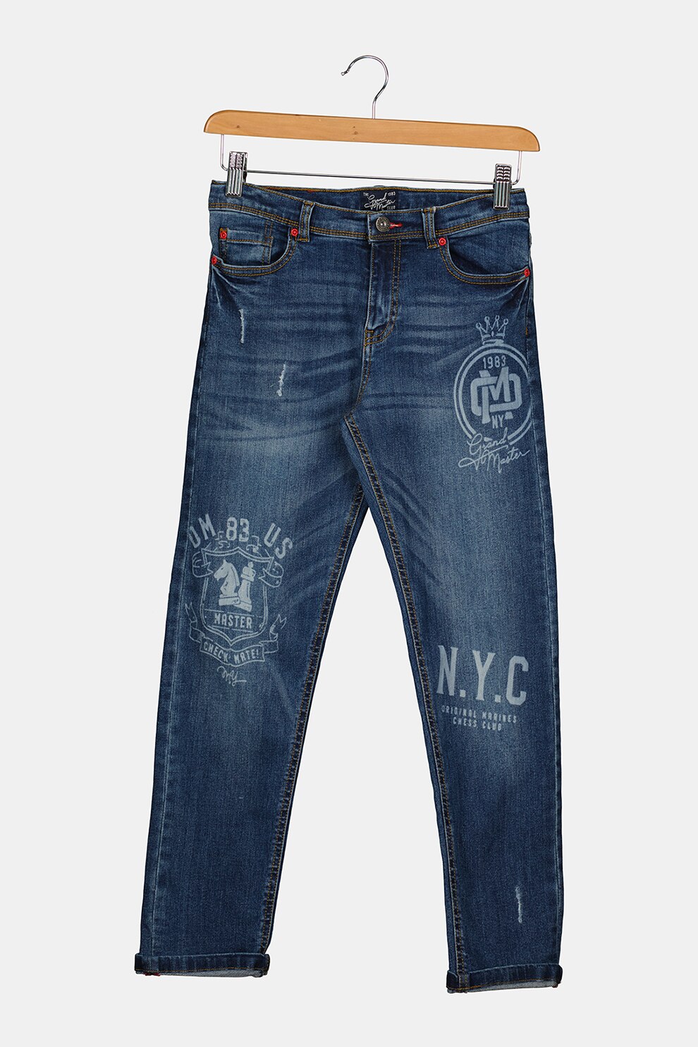 Original Marines, Blugi cu imprimeu si talie medie, Albastru inchis, 152 CM