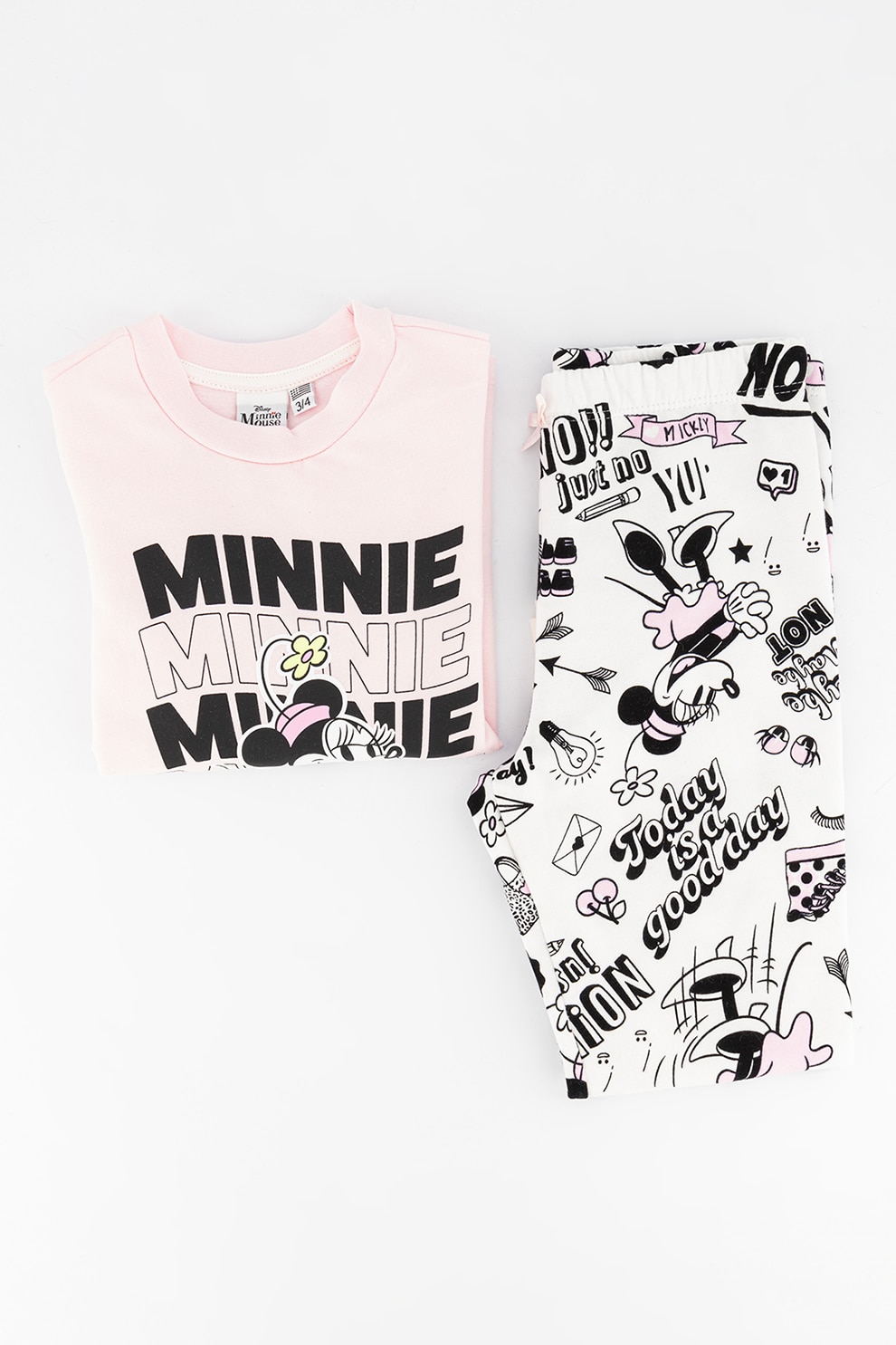 Original Marines, Pijama lunga cu imprimeu Minnie Mouse, Roz/Negru