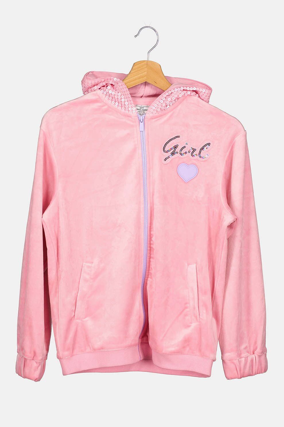 Original Marines, Hanorac cu fermoar si aplicatii cu paiete, Roz, 140 CM