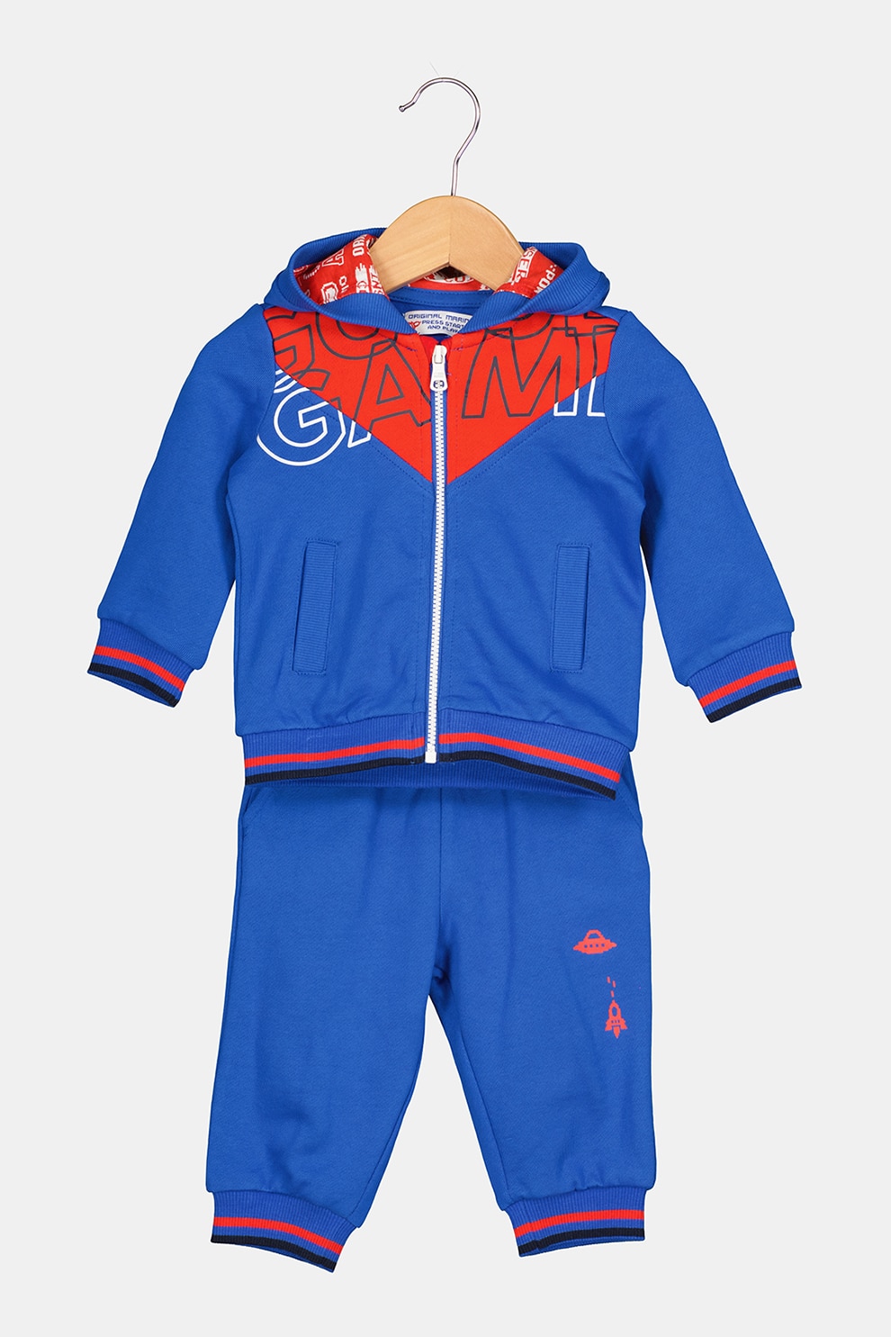 Original Marines, Trening cu gluga si imprimeu, Albastru inchsi/Oranj/Alb