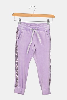 Original Marines, Pantaloni sport cu snur de ajustare si aplicatii cu paiete, Lila, 128 CM Original Marines, Pantaloni sport cu snur de ajustare si aplicatii cu paiete, Lila, 128 CM