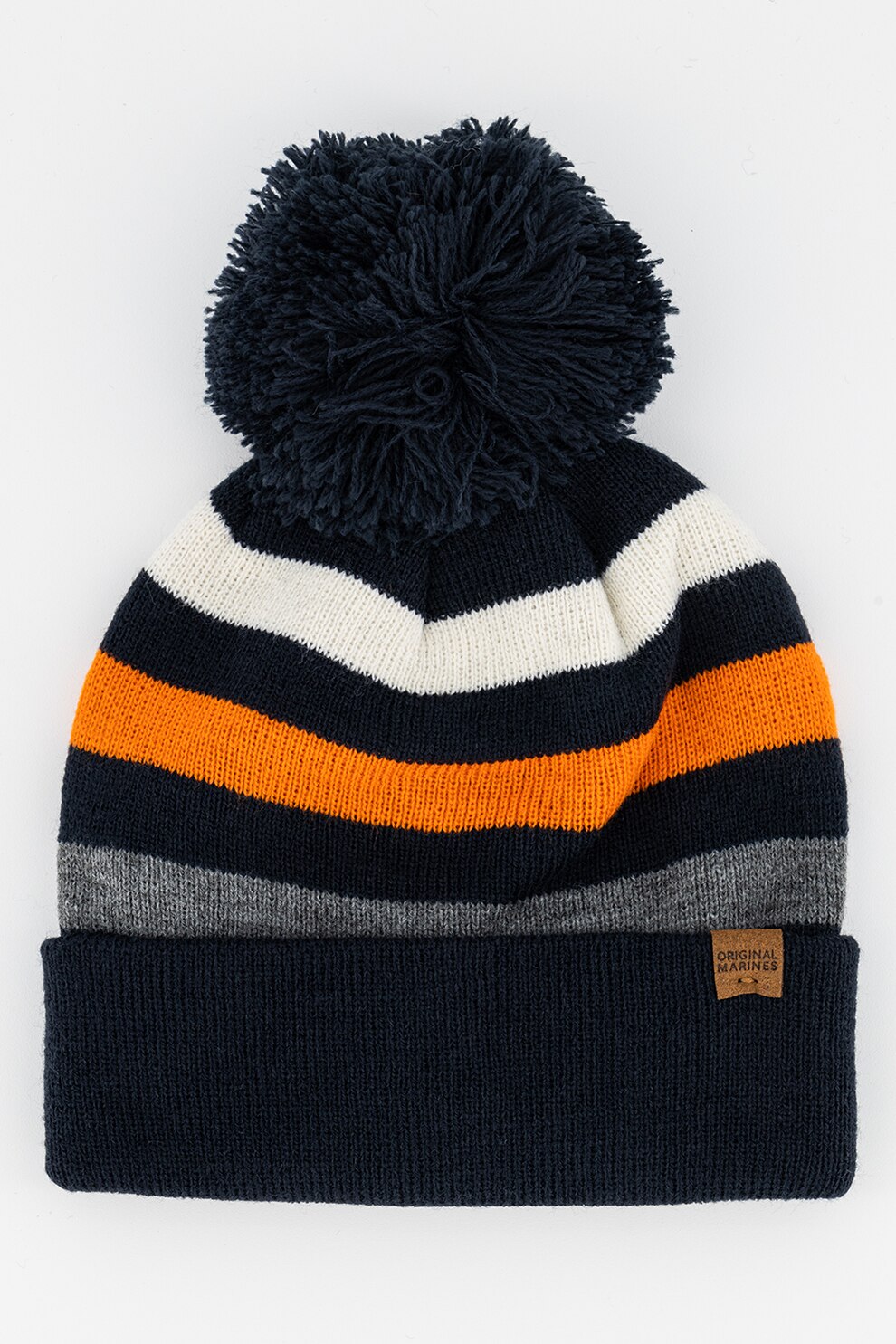 Original Marines, Caciula cu model in dungi si ciucure, Bleumarin inchis/Oranj/Alb