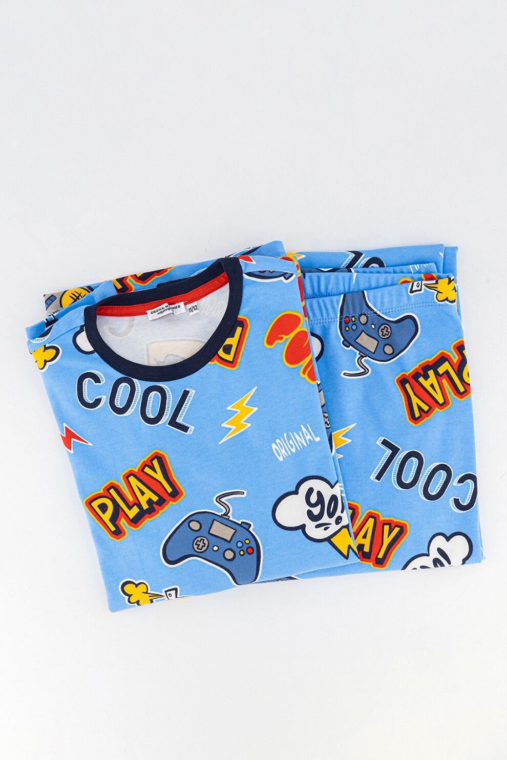 Original Marines, Pijama lunga cu imprimeu, Albastru lavanda/rosu/galben, 140 CM