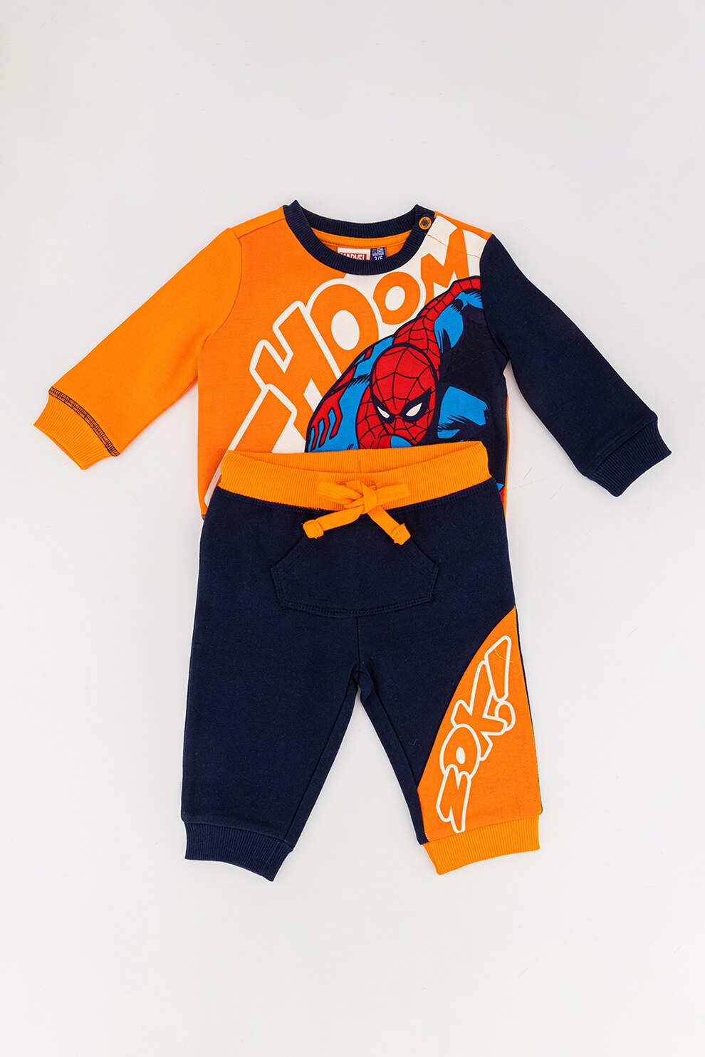 Original Marines, Set de pantaloni si bluza sport cu imprimeu cu Spider Man - 2 piese, Oranj/Bleumarin/Alb