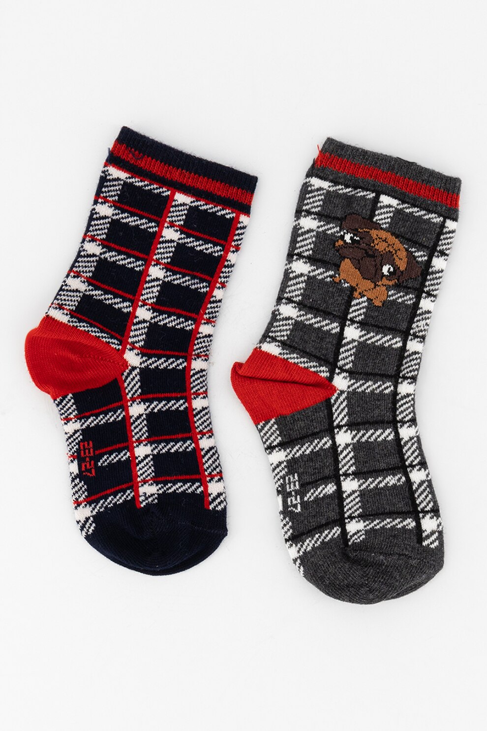 Original Marines, Set de sosete cu model in carouri - 2 perechi, Bleumarin inchis/gri inchis/rosu