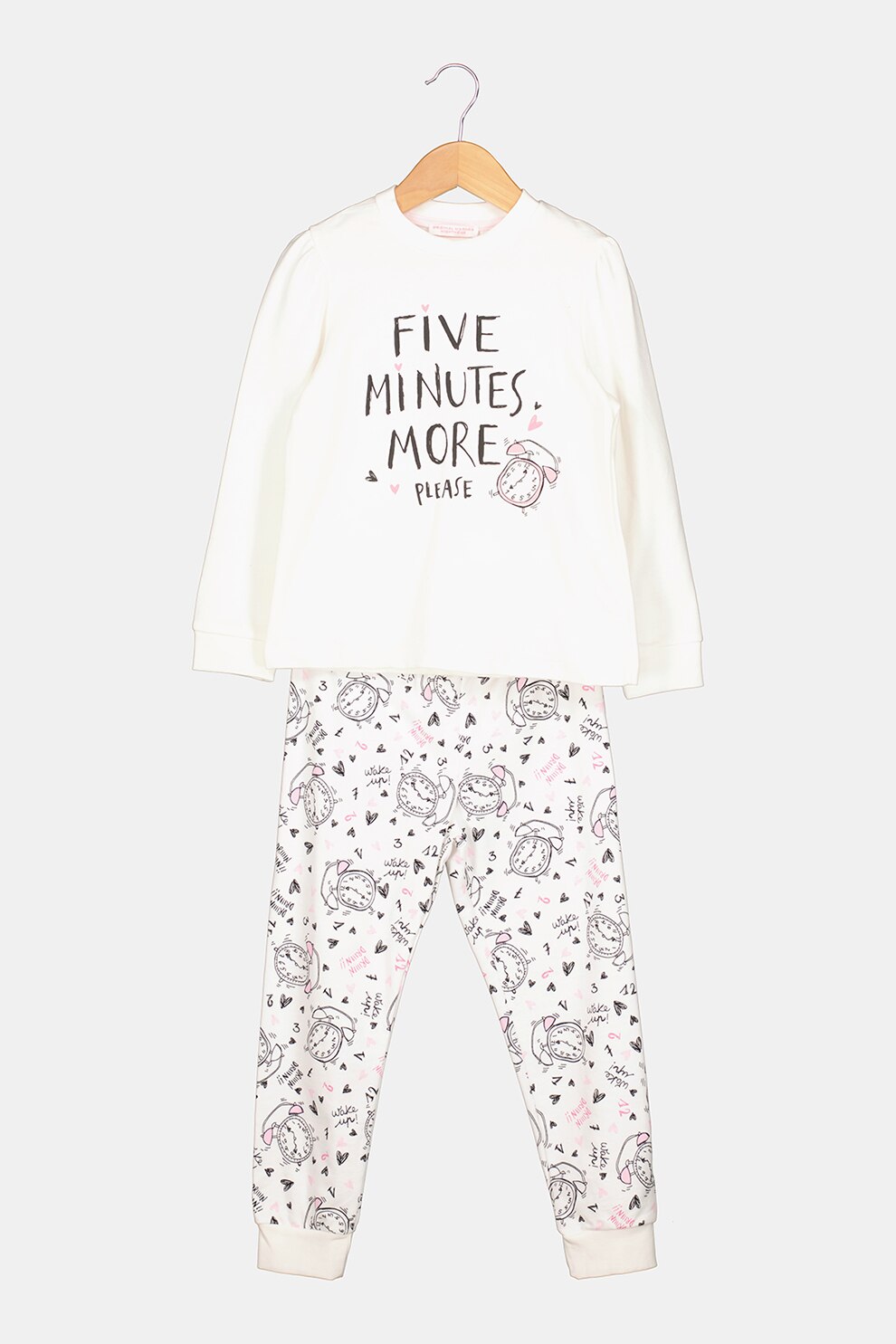 Original Marines, Pijama lunga cu imprimeu, Alb/Negru/Roz