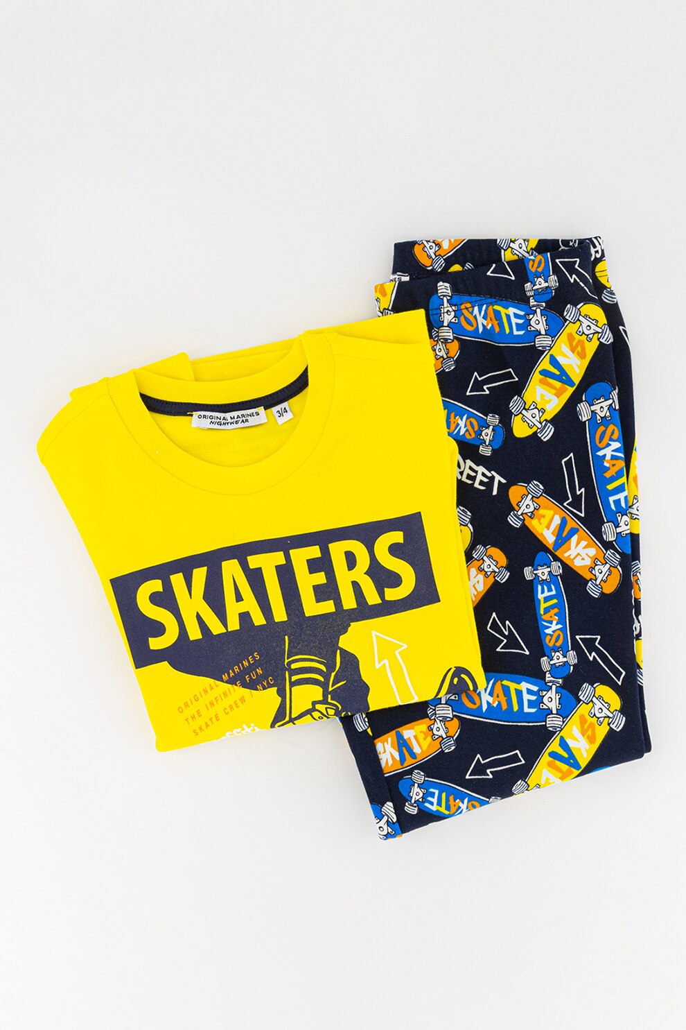 Original Marines, Pijama cu model cu skateboarding, Galben/Bleumarin/Alb
