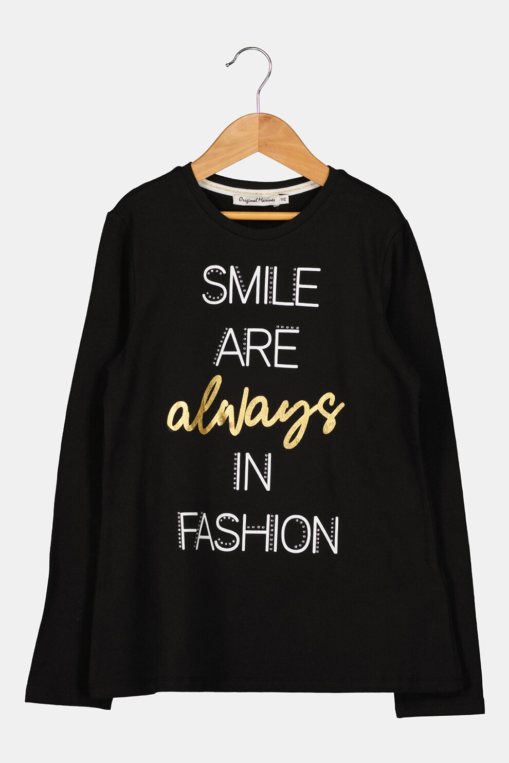 Original Marines, Bluza cu imprimeu text, Negru/Alb/Auriu