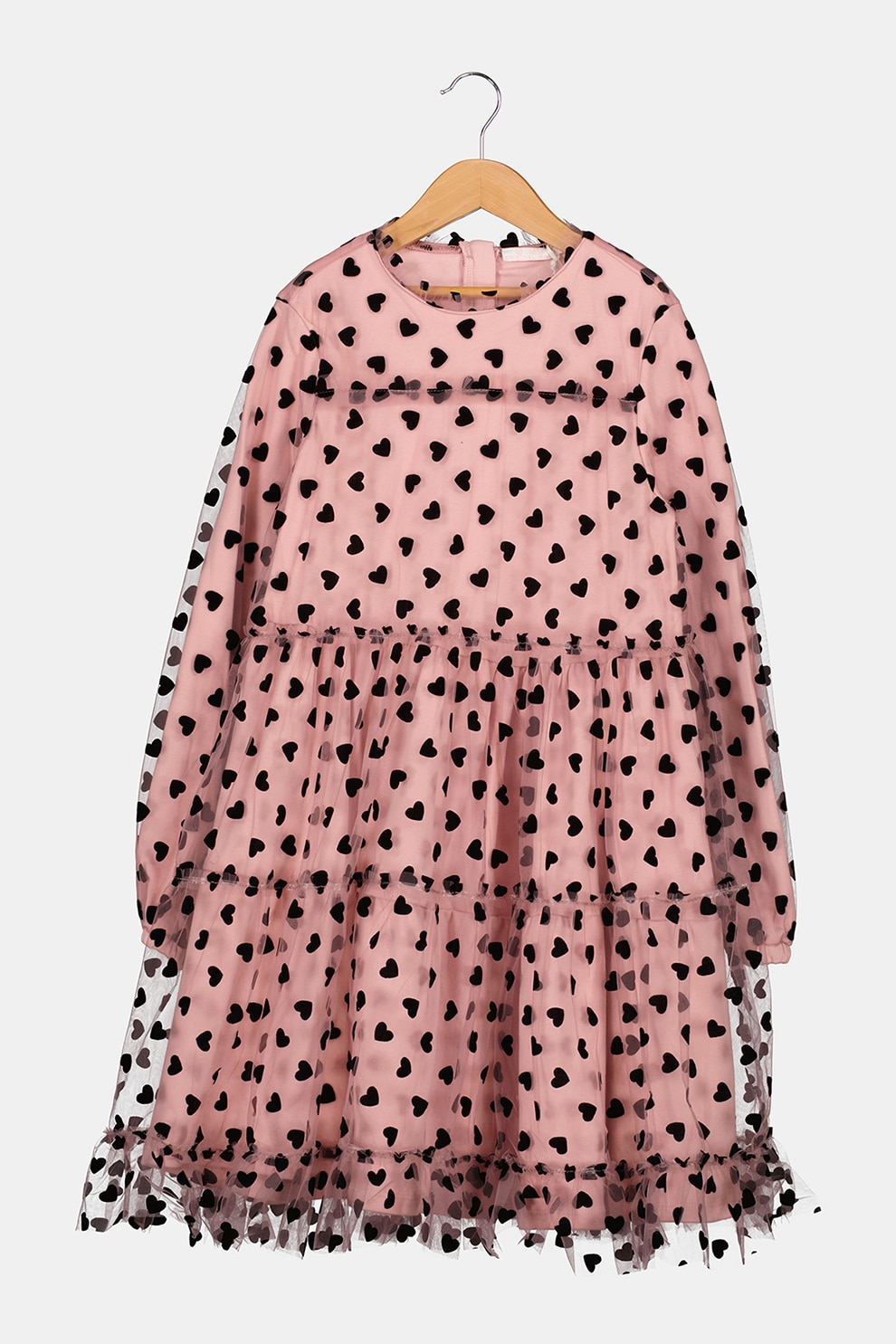 Original Marines, Rochie scurta evazata cu model cu inimi, Roz/Negru, 164 CM