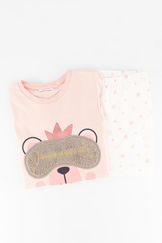 Original Marines, Pijama din bumbac cu maneci lungi, Roz/Gri inchis