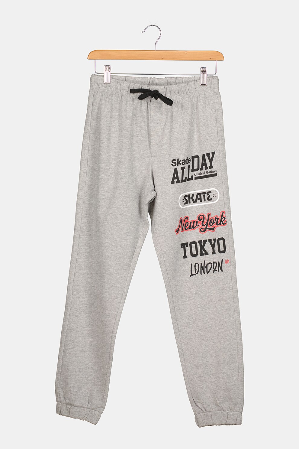 Original Marines, Pantaloni sport cu croiala conica si snur de ajustare in talie, Gri melange/Negru