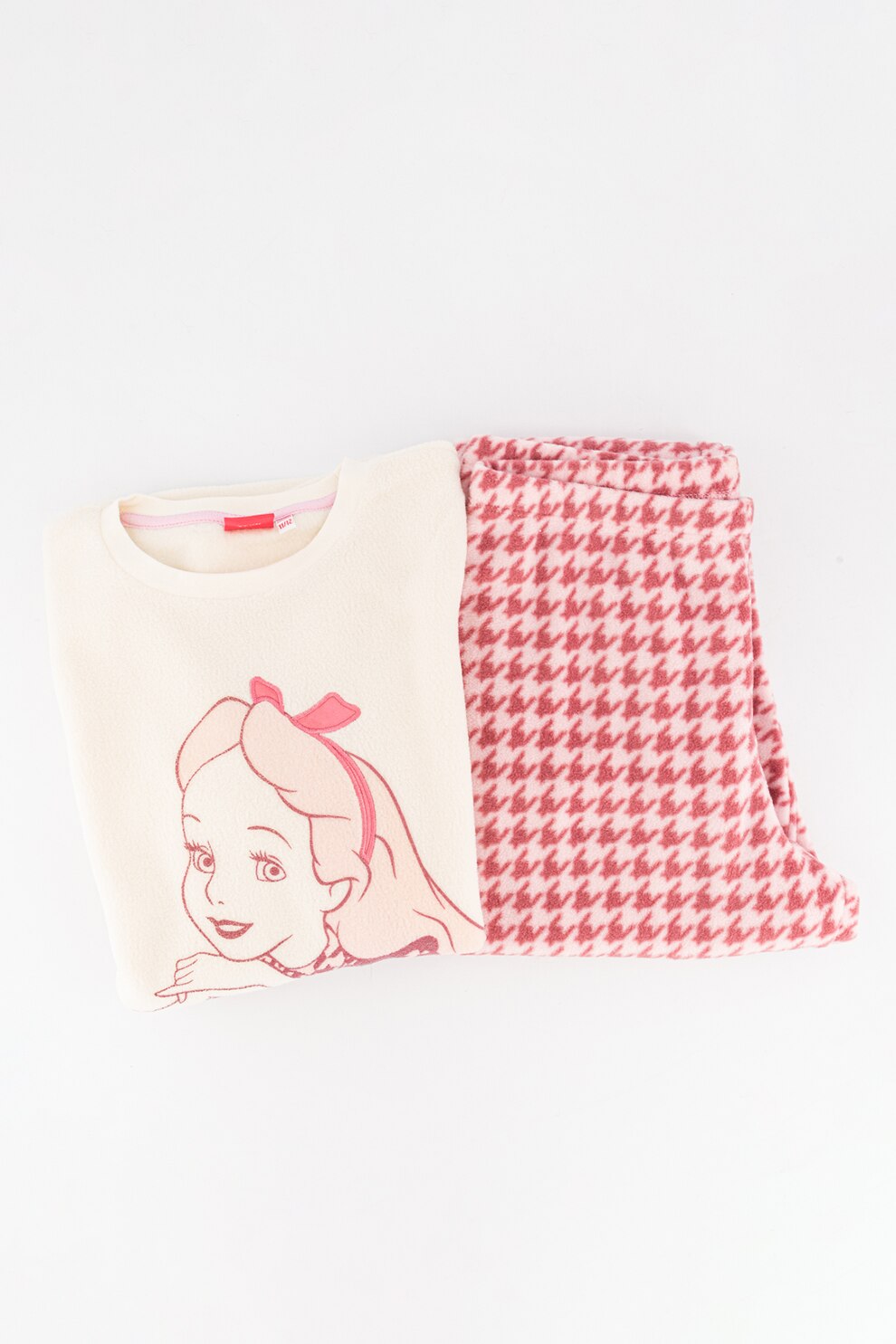 Original Marines, Pijama din material fleece cu model, Alb/Roz pastel