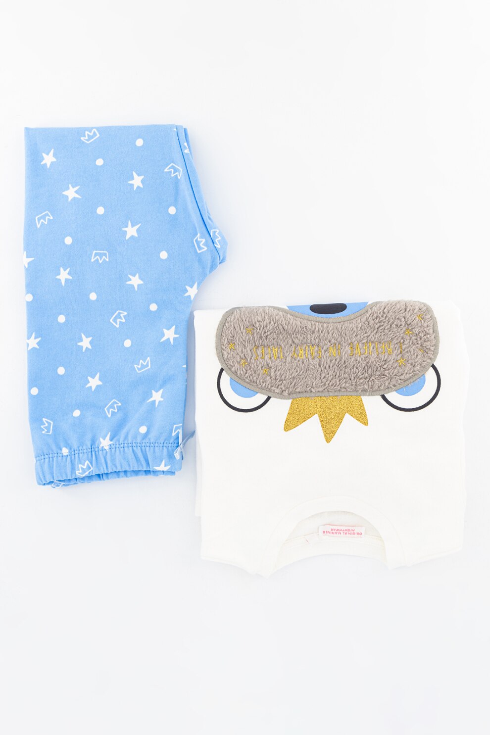 Original Marines, Pijama cu decolteu la baza gatului si imprimeu grafic, A;bAlbastru lavanda/Gri inchis