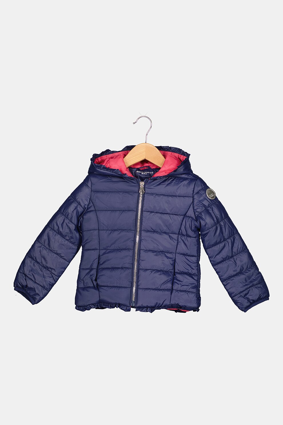 Original Marines, Geaca cu aspect matlasat si volane, Bleumarin, 98 CM