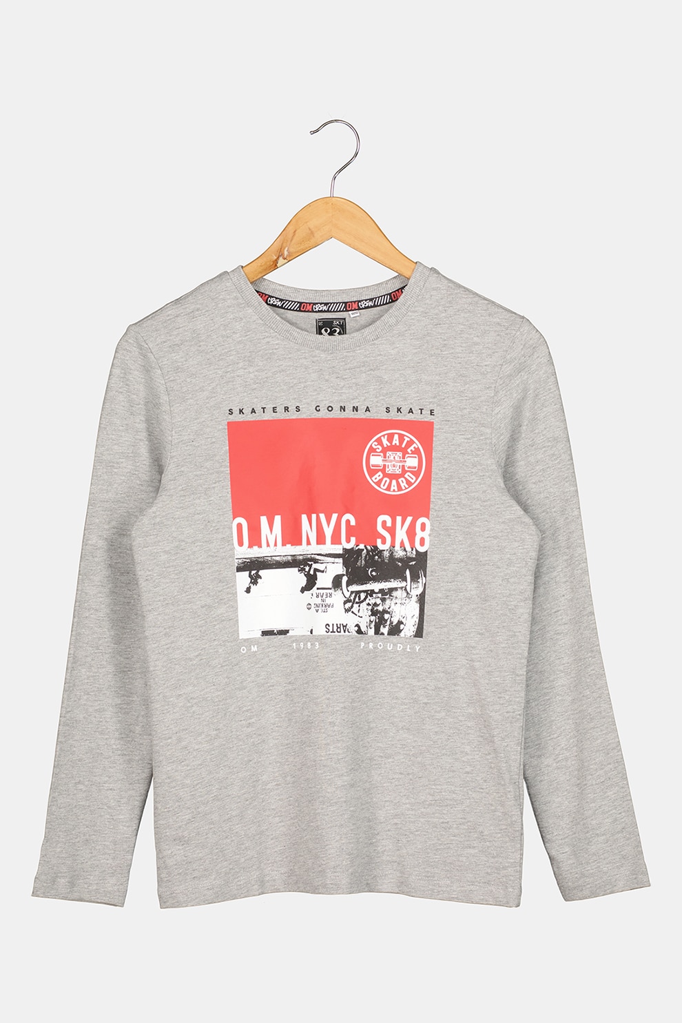 Original Marines, Bluza din bumbac cu imprimeu, Gri melange/Albastru/Alb