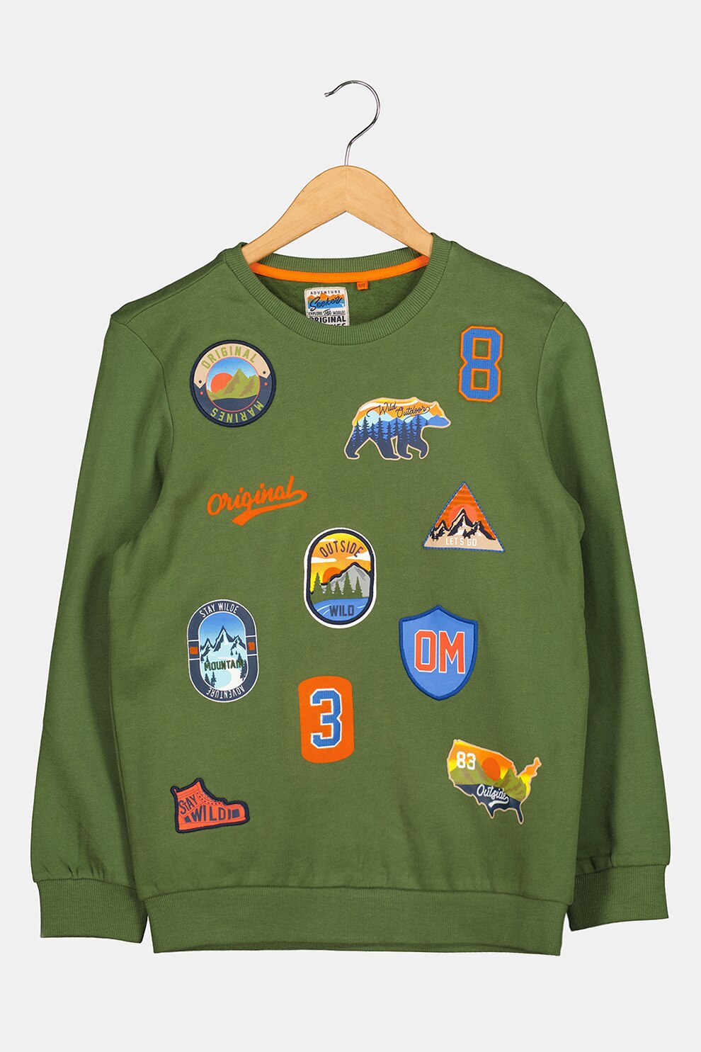 Original Marines, Bluza sport cu imprimeu grafic, Verde inchis/Oranj, 140 CM