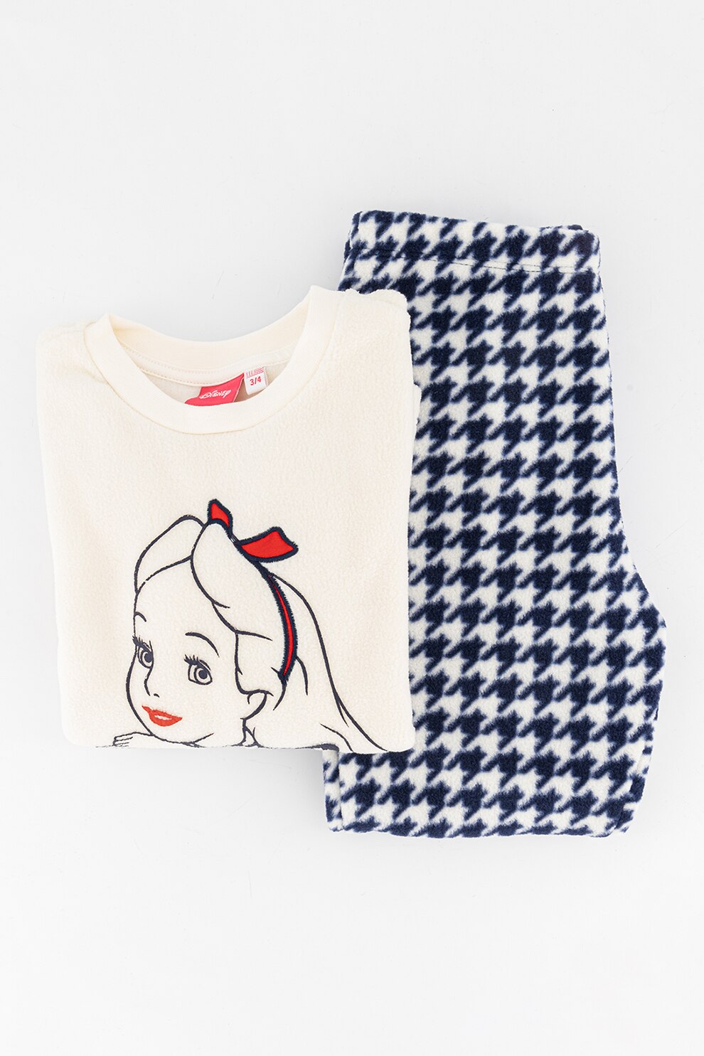 Original Marines, Pijama lunga din material fleece cu model, Alb/Bleumarin inchis/Rosu