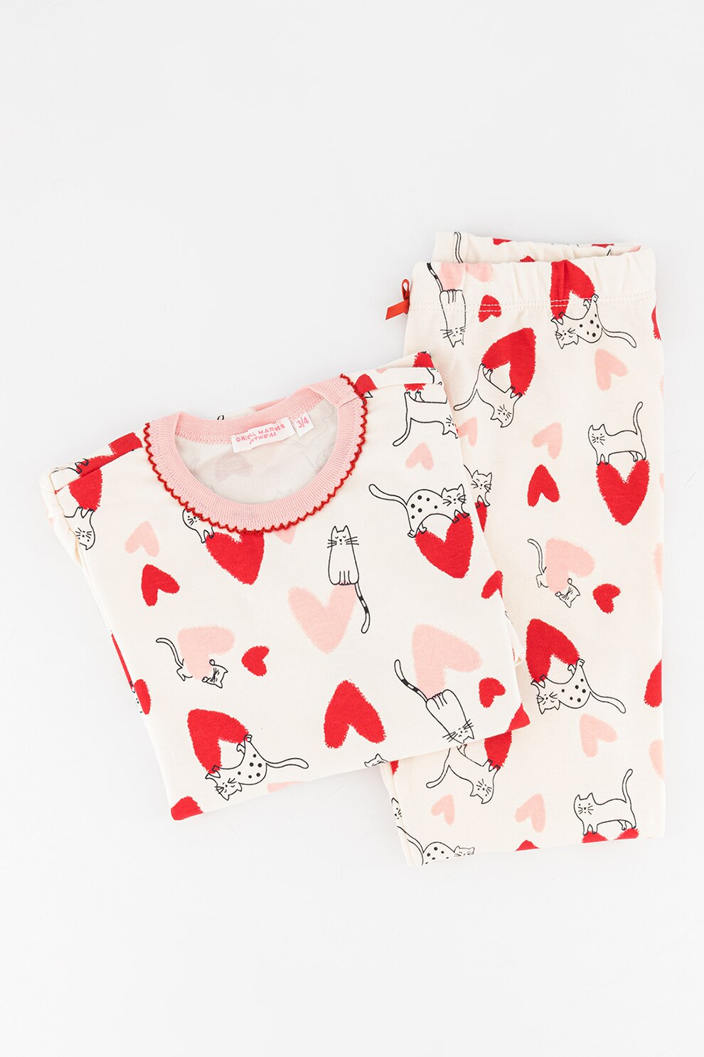 Original Marines, Pijama din bumbac cu model grafic, Alb/Rosu/Roz