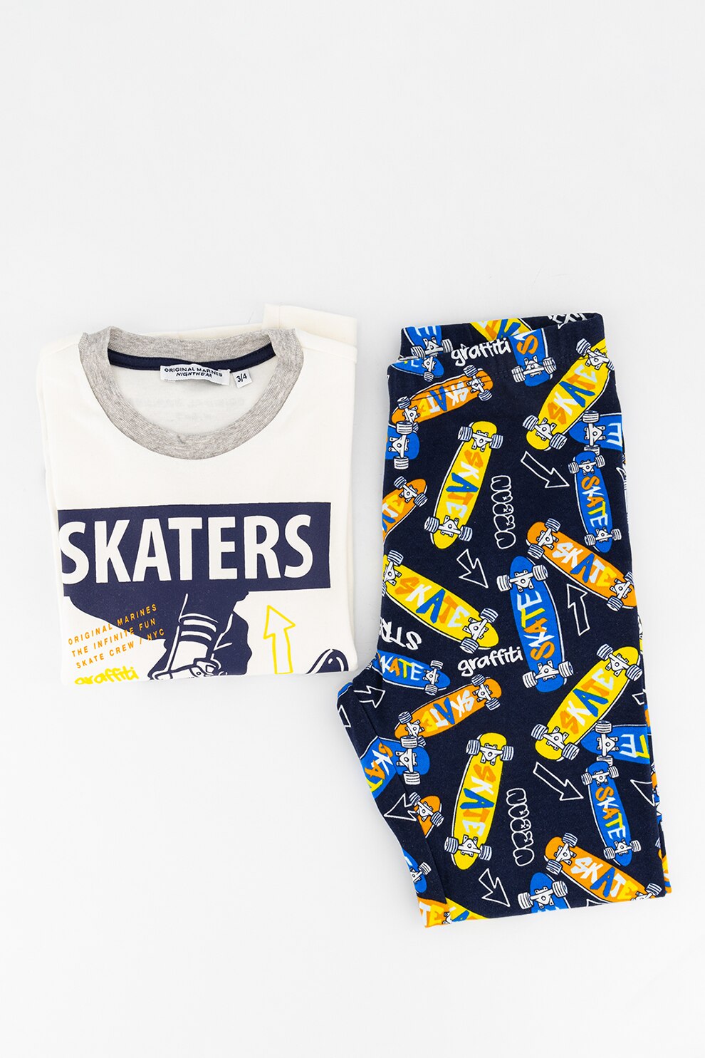 Original Marines, Pijama cu model cu skateboarding, Alb/Bleumarin