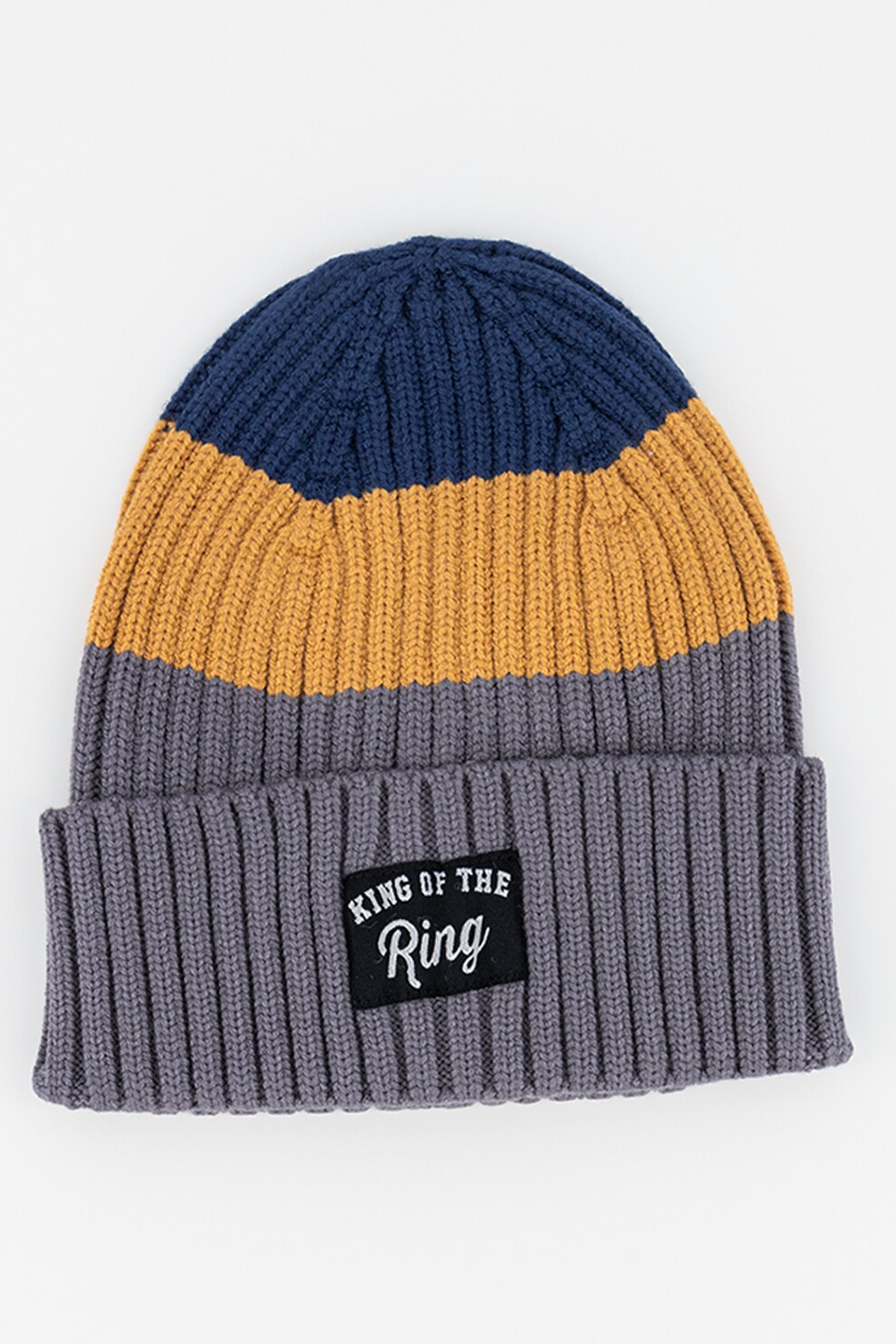 Original Marines, Caciula tricotata cu model colorblock, Gri inchis/oranj stins/bleumarin