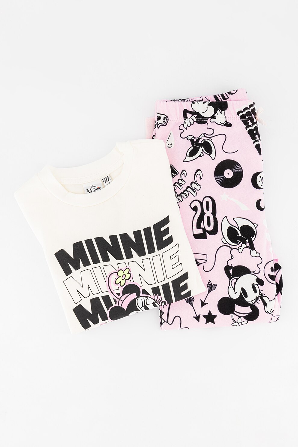 Original Marines, Pijama lunga cu imprimeu Minnie Mouse, Roz pastel/Alb/Negru