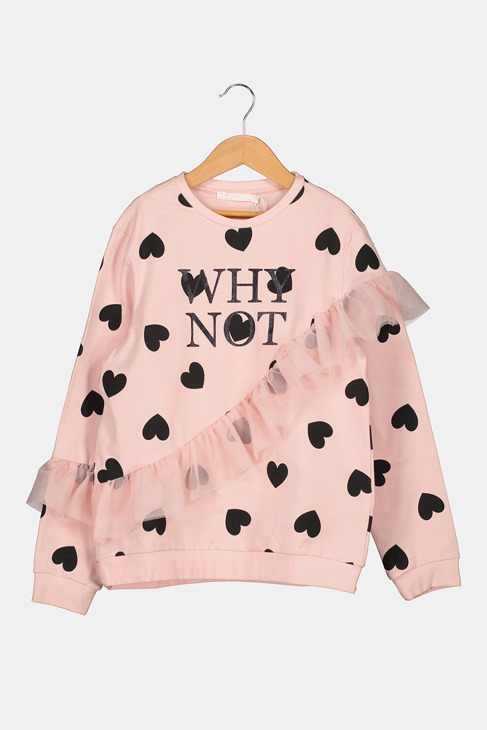 Original Marines, Bluza sport cu decolteu la baza gatului si imprimeu cu inima, Roz/Negru