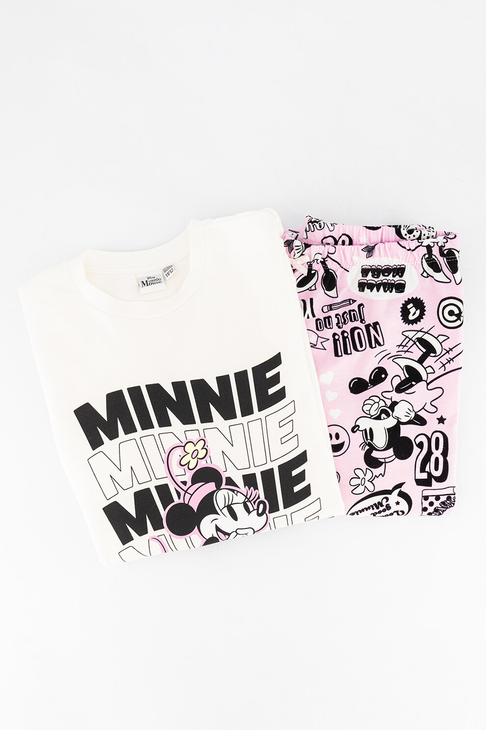 Original Marines, Pijama cu imprimeu cu Minnie Mouse, Roz pastel/Alb/Negru