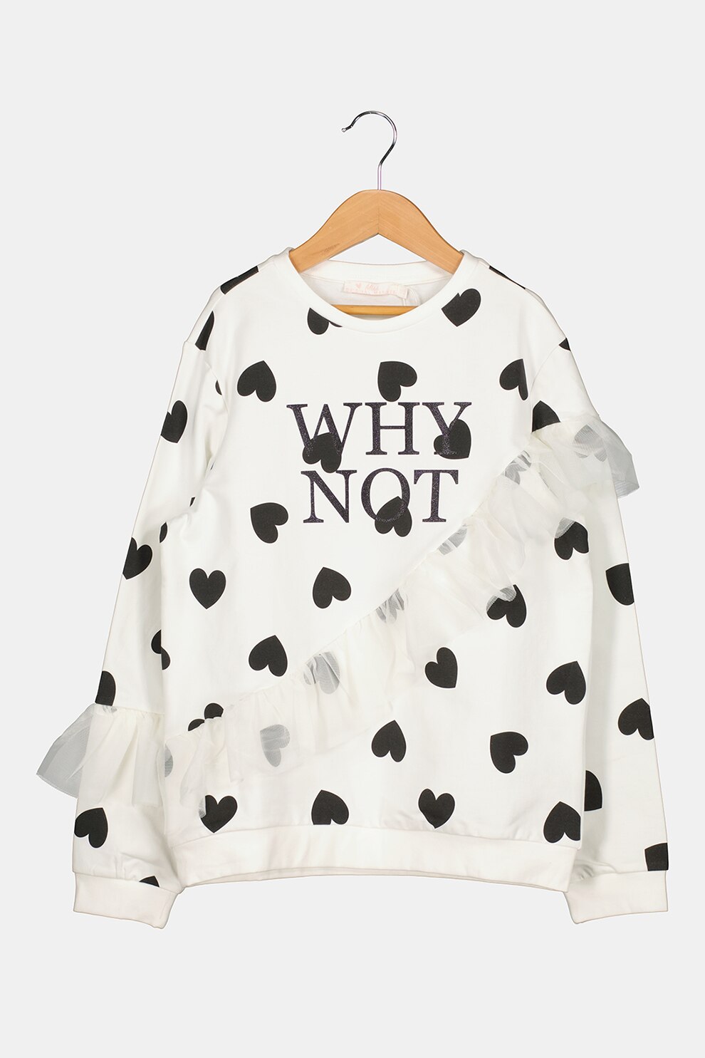 Original Marines, Bluza sport cu decolteu la baza gatului si imprimeu cu inima, Alb/Negru